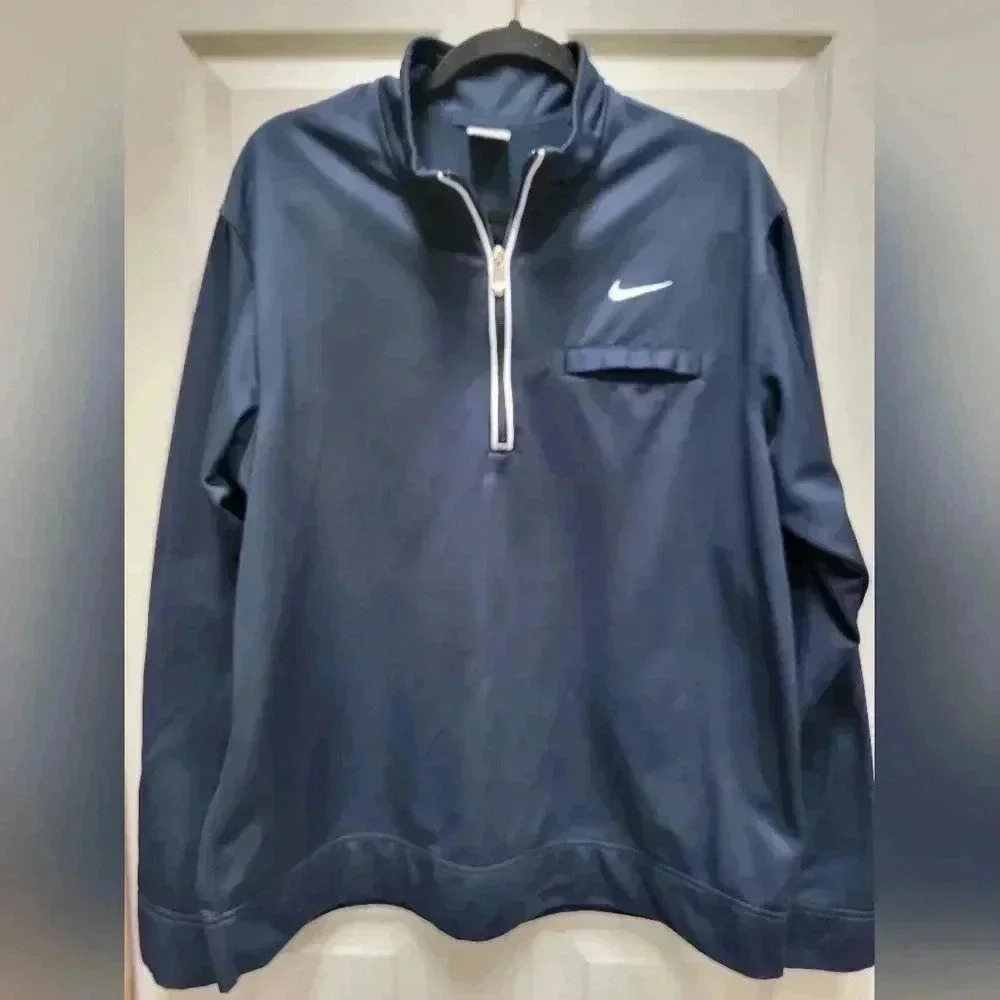 Nike Men's Navy Blue Poly Quarter Zip Athletic Pullover Size XL